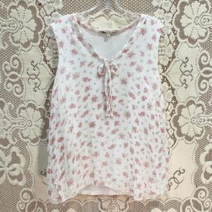 Via Signoria Silk Women's White and Pink Floral Blouse with Bow, Coquette